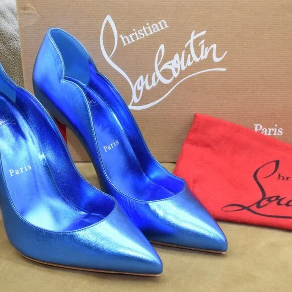 EUC Christian Louboutin Hot Chick 100 Heels Pumps 36 M Blue Metallic Alize 6M - Picture 8 of 16